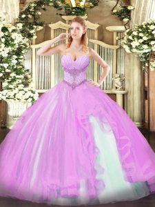 Most Popular Ball Gowns Quince Ball Gowns Lilac Sweetheart Tulle Sleeveless Floor Length Lace Up