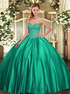 Best Ball Gowns 15th Birthday Dress Turquoise Sweetheart Satin Sleeveless Floor Length Lace Up