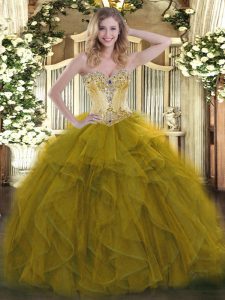 Modern Olive Green Sleeveless Organza Lace Up 15 Quinceanera Dress for Sweet 16 and Quinceanera