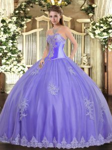 High End Floor Length Lavender Quince Ball Gowns Sweetheart Sleeveless Lace Up