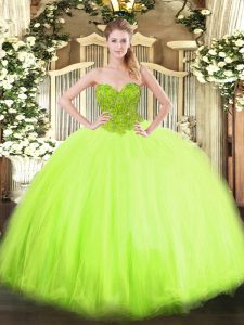 Floor Length Lace Up 15th Birthday Dress for Military Ball and Sweet 16 and Quinceanera with Beading