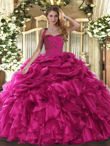 High Class Sleeveless Ruffles and Pick Ups Lace Up Quinceanera Dresses