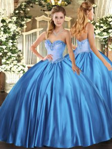 Spectacular Baby Blue Sweetheart Neckline Beading Quinceanera Gown Sleeveless Lace Up