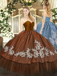 Brown Ball Gowns Embroidery Vestidos de Quinceanera Zipper Organza and Taffeta Sleeveless Floor Length
