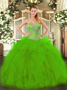 Beading and Ruffles Quinceanera Dress Green Lace Up Sleeveless Floor Length