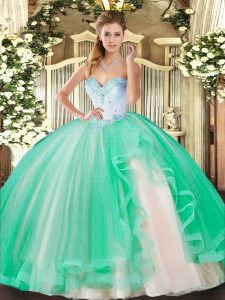 Sweetheart Sleeveless Lace Up 15 Quinceanera Dress Turquoise Tulle