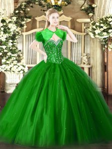 Green Lace Up Sweetheart Beading 15th Birthday Dress Tulle Sleeveless