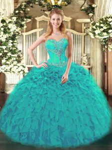 Top Selling Lace Up Sweet 16 Quinceanera Dress Teal for Sweet 16 and Quinceanera with Beading and Ruffles