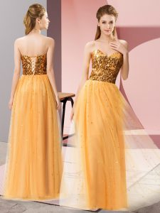 Fantastic Gold Sweetheart Lace Up Sequins Sleeveless
