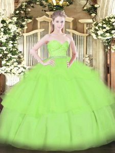 Zipper 15 Quinceanera Dress Beading and Lace and Ruffled Layers Sleeveless Floor Length