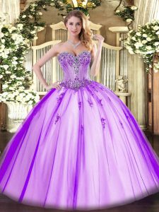 Lavender Lace Up Quinceanera Dresses Beading and Appliques Sleeveless Floor Length