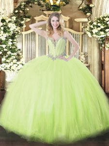 Sweetheart Sleeveless Lace Up Sweet 16 Dresses Yellow Green Tulle
