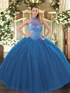 Suitable Floor Length Ball Gowns Sleeveless Navy Blue Sweet 16 Quinceanera Dress Lace Up