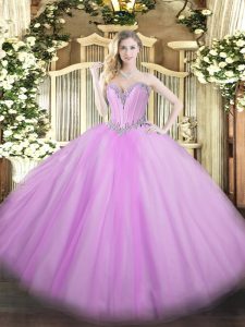 Romantic Sweetheart Sleeveless Lace Up Sweet 16 Dress Lavender Tulle