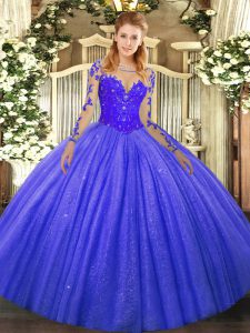 Comfortable Floor Length Lace Up Sweet 16 Quinceanera Dress Blue for Military Ball and Sweet 16 and Quinceanera with Lace
