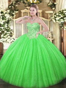 High Quality Ball Gowns Quinceanera Dresses Sweetheart Tulle Sleeveless Floor Length Lace Up