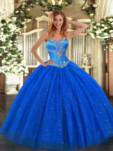 Floor Length Ball Gowns Sleeveless Royal Blue 15th Birthday Dress Lace Up