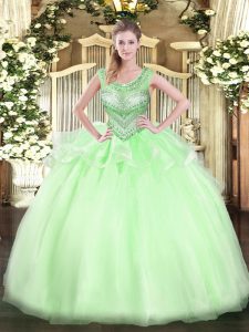 Ball Gowns Vestidos de Quinceanera Apple Green Scoop Organza Sleeveless Floor Length Lace Up