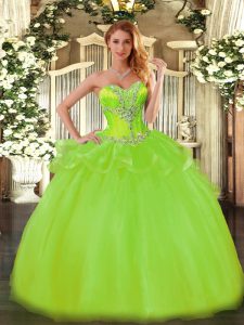 Sleeveless Tulle Floor Length Lace Up Quinceanera Gowns in with Beading