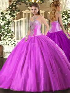 Luxury Lilac Sleeveless Beading Floor Length Quinceanera Gown