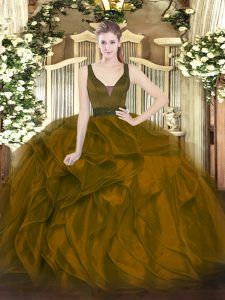 Flare Sleeveless Zipper Floor Length Beading and Ruffles Ball Gown Prom Dress