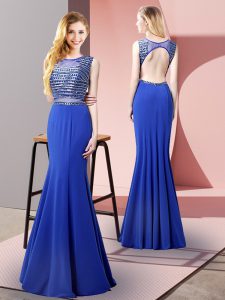 Royal Blue Sleeveless Beading Floor Length Evening Dress