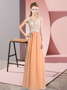 Elegant V-neck Sleeveless Zipper Prom Evening Gown Peach Chiffon