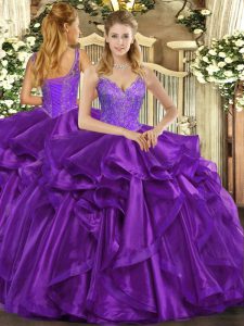 Great Organza Sleeveless Floor Length 15 Quinceanera Dress and Beading and Ruffles