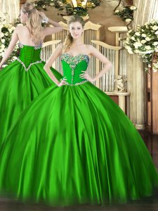 Sexy Ball Gowns Beading Sweet 16 Dresses Lace Up Satin Sleeveless Floor Length