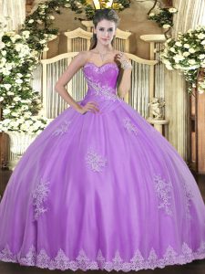 Sweetheart Sleeveless Tulle Quinceanera Gowns Beading and Appliques Lace Up