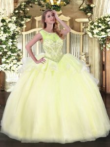 Floor Length Light Yellow Sweet 16 Dresses Organza Sleeveless Beading