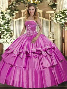 Glorious Lilac Lace Up Quinceanera Dress Beading and Ruffled Layers Sleeveless Floor Length