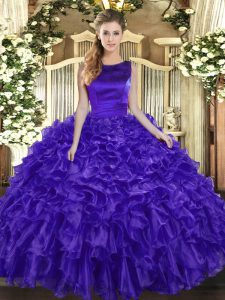 Best Purple Sleeveless Ruffles Floor Length Quinceanera Dresses