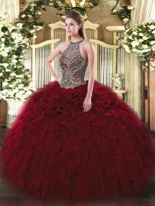 Sleeveless Lace Up Floor Length Beading and Ruffles 15th Birthday Dress