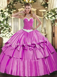 Deluxe Floor Length Lilac Quinceanera Dresses Sweetheart Sleeveless Lace Up