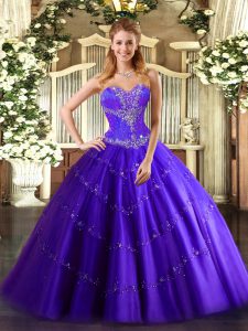 Purple Tulle Lace Up Sweetheart Sleeveless Floor Length Quinceanera Dresses Beading