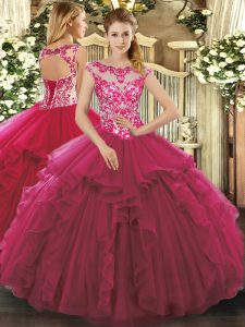 Hot Sale Sleeveless Lace Up Floor Length Beading and Ruffles Quinceanera Dresses