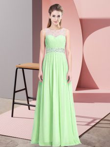Apple Green A-line Beading Dress for Prom Zipper Chiffon Sleeveless Floor Length