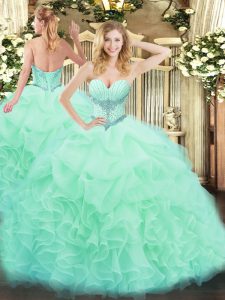 Organza Sleeveless Floor Length Sweet 16 Dress and Beading and Ruffles and Pick Ups