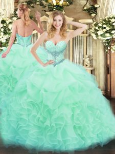 Organza Sleeveless Floor Length Sweet 16 Dress and Beading and Ruffles and Pick Ups