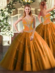 Sweet Orange Lace Up Sweet 16 Dress Beading Sleeveless Floor Length