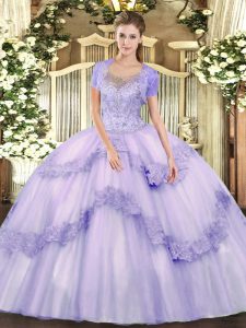 Lavender Sleeveless Floor Length Beading and Appliques Clasp Handle Quince Ball Gowns