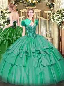 Trendy Turquoise Organza and Taffeta Lace Up Sweetheart Sleeveless Floor Length Sweet 16 Dress Beading and Ruffled Layers