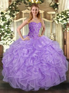 Nice Lavender Sleeveless Beading and Ruffles Asymmetrical 15 Quinceanera Dress