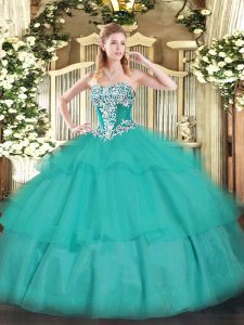 Sleeveless Beading and Ruffled Layers Lace Up Sweet 16 Dress