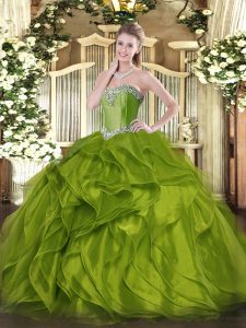 Floor Length Olive Green Sweet 16 Quinceanera Dress Sweetheart Sleeveless Lace Up