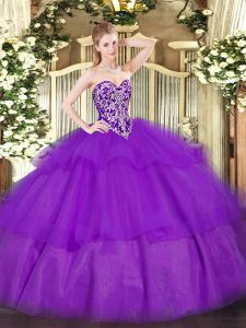 New Arrival Floor Length Purple 15th Birthday Dress Sweetheart Sleeveless Lace Up