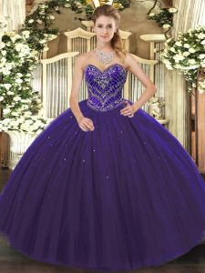 Perfect Purple Quinceanera Gowns Military Ball and Sweet 16 and Quinceanera with Beading Sweetheart Sleeveless Lace Up