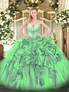 Luxury Organza Sweetheart Sleeveless Lace Up Beading and Ruffles 15 Quinceanera Dress in