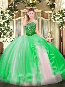 Chic Green Tulle Lace Up 15 Quinceanera Dress Sleeveless Floor Length Beading and Ruffles